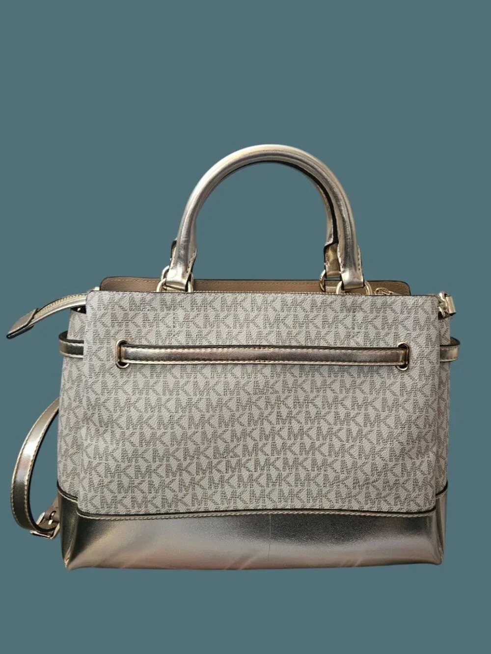 Michael Kors Reed Large Belted Vanilla Pale Gold Satchel Crossbody Bag